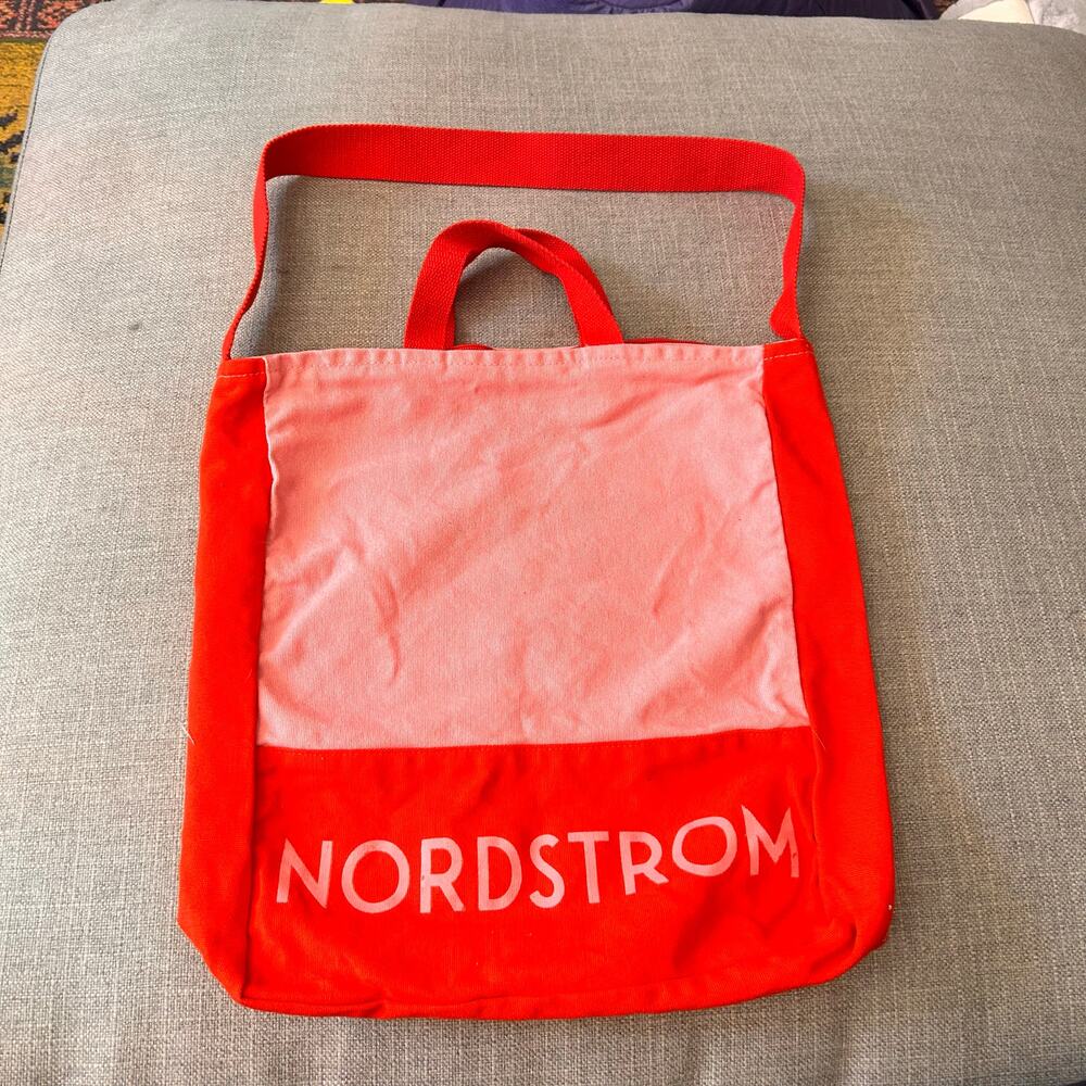 Nordstrom Red Pink Canvas Tote Shoulder Bag 17x17